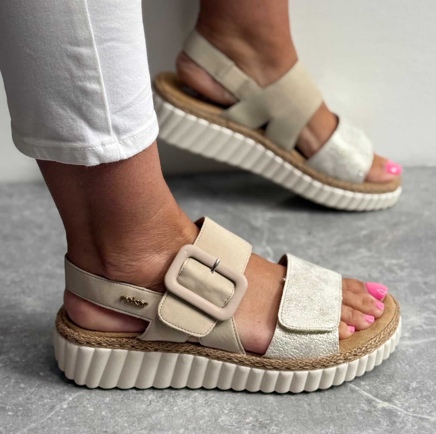 Rieker - Beige Combo Velcro Sandal