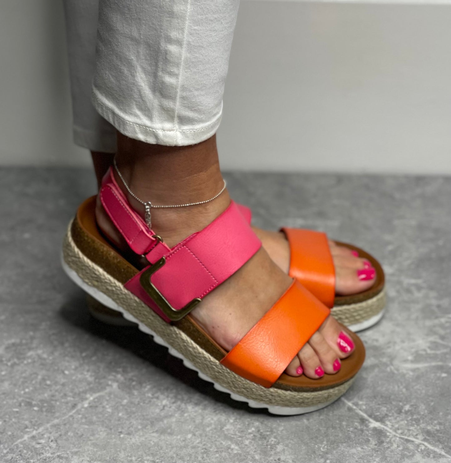 Lunar - 'Deanna 2' Pink/Orange Velcro Strap Sandal