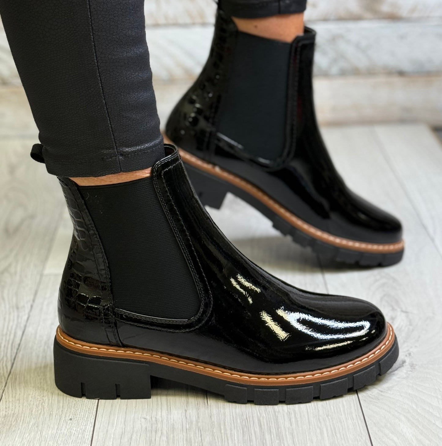 Lunar - 'Peace' Black Patent Ankle Boot