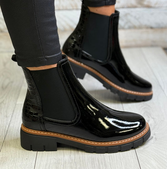 Lunar - 'Peace' Black Patent Ankle Boot