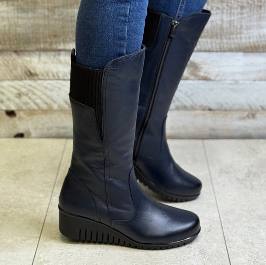 Lotus - 'Fitzgerald' Navy Mid Length Leather Boot