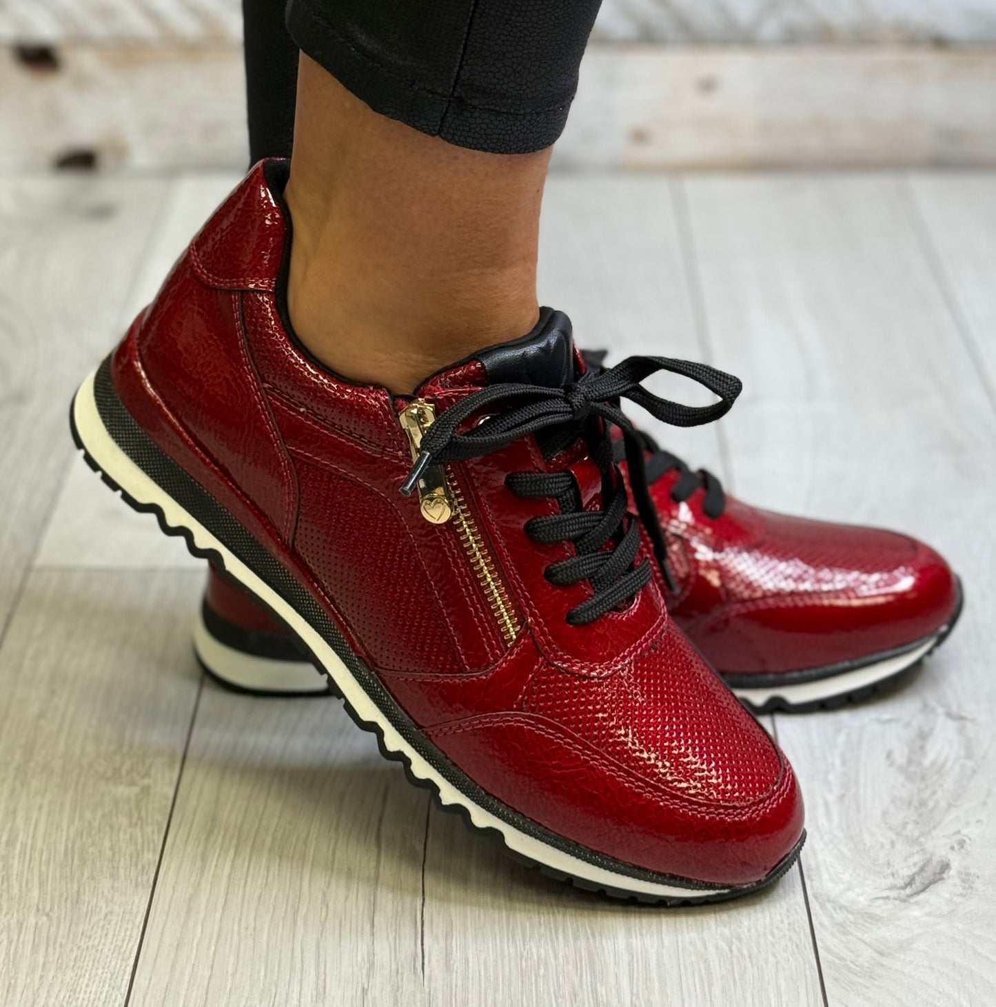 Marco Tozzi Red Patent Side Zip Trainer