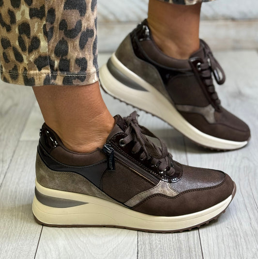 Lotus - 'Pluto' Brown Wedge Trainer