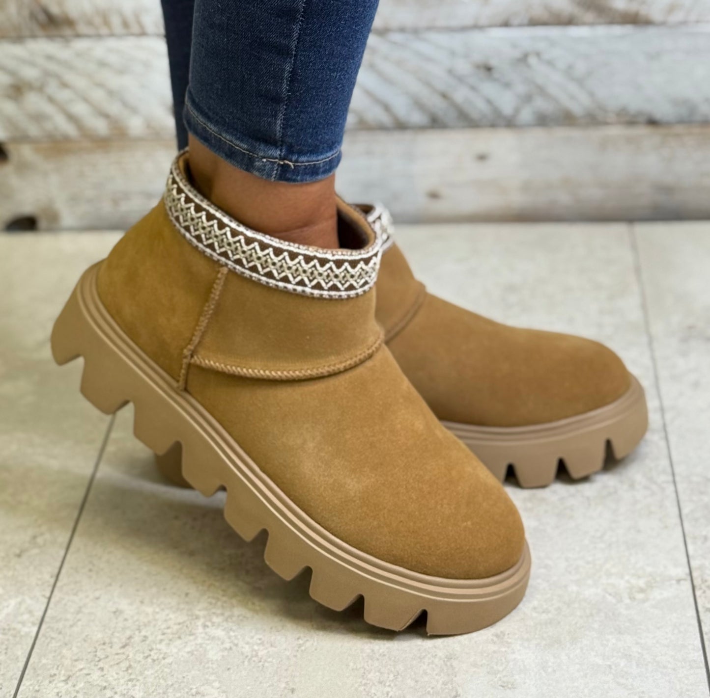 Rieker - Tan Suede Platform Lined Boot