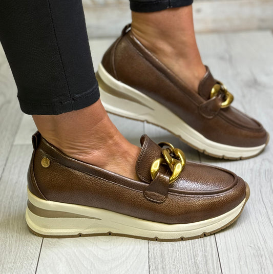 Xti - Brown Metallic Wedge Loafer (144224)