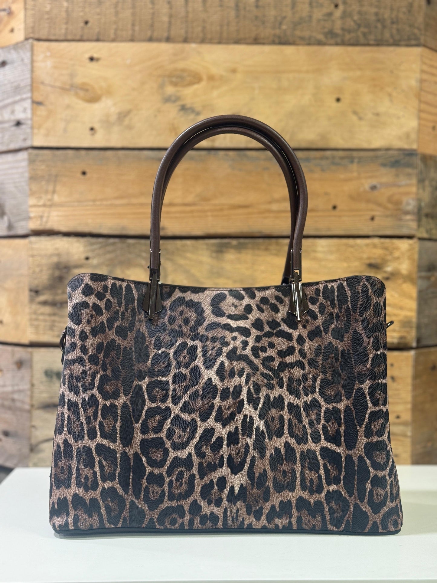 hannah k - 'Victoria' Brown Leopard Combo Handbag