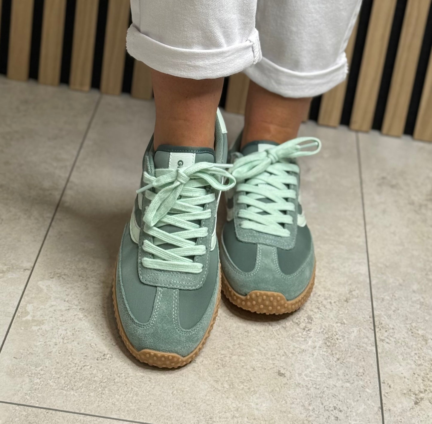 Gioseppo - 'Nanyuki' Green Suede Trim Trainer
