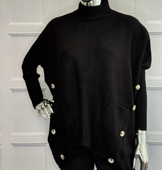 Black Button Detail Oversized Knit