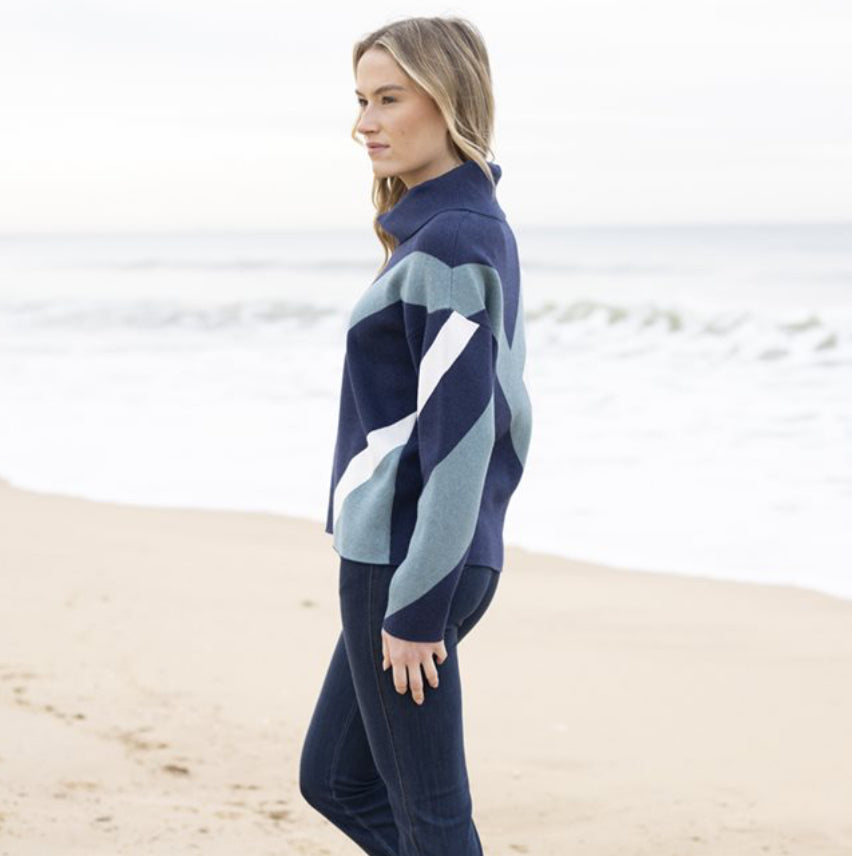 Marble - Teal/Navy Geometric Jumper