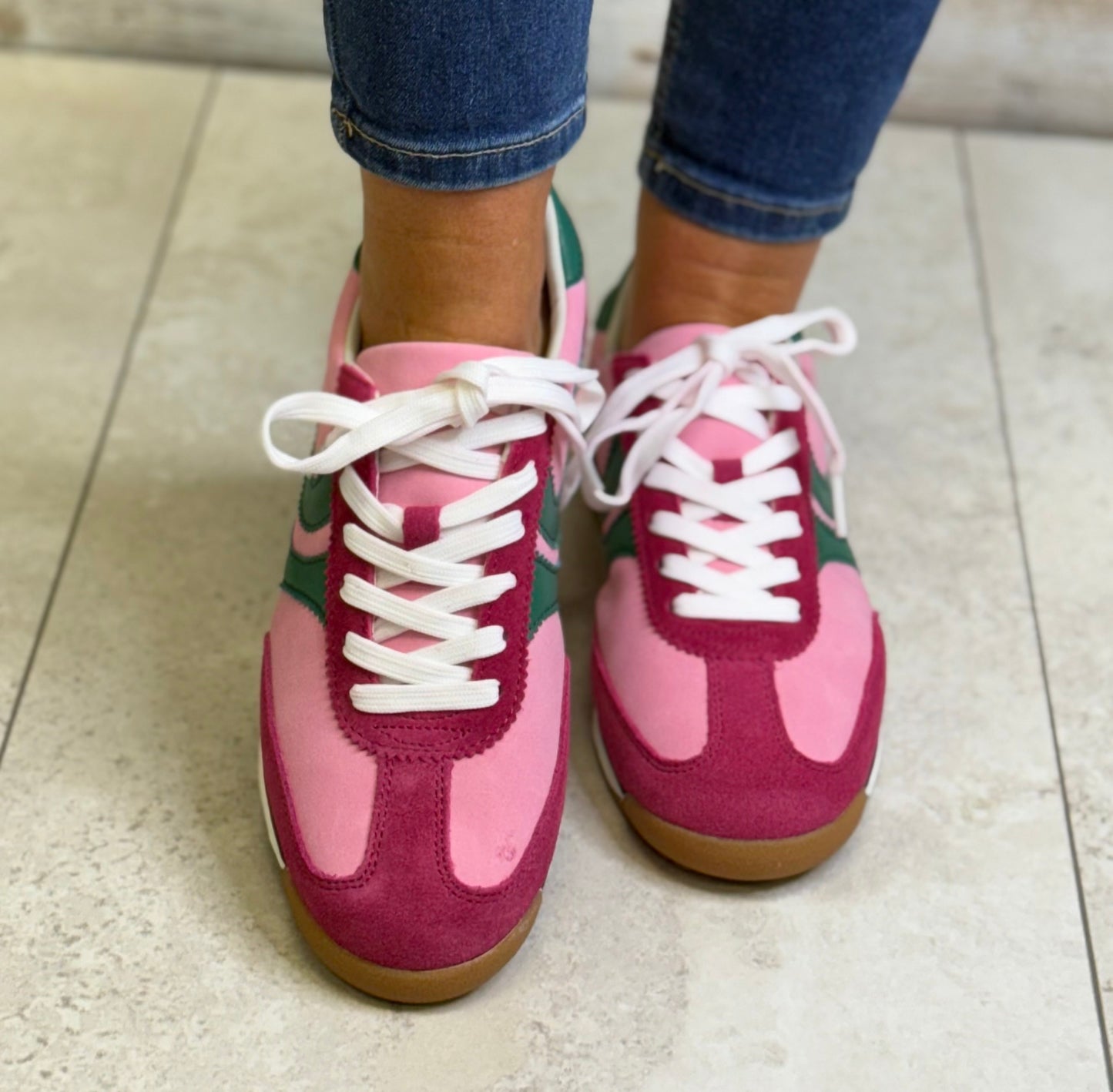 Redz - Pink/Green Leather Combo Trainer