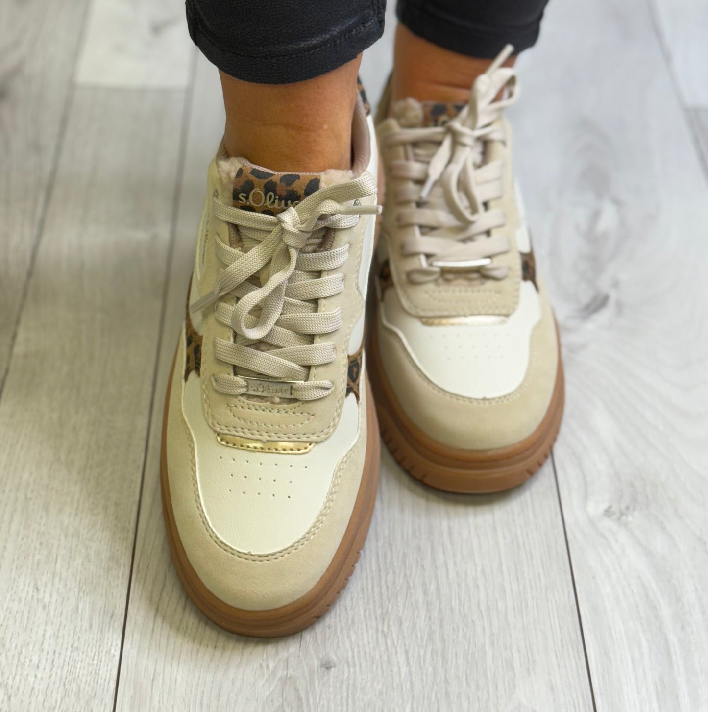 S Oliver - Beige/Leopard Combo Trainer