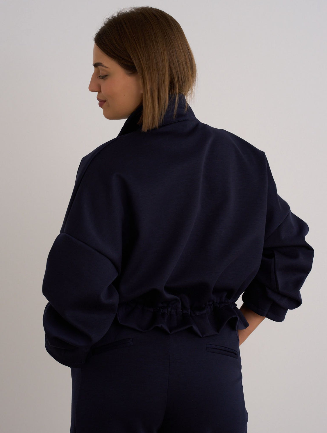 Navy Drawstring Bomber Jacket