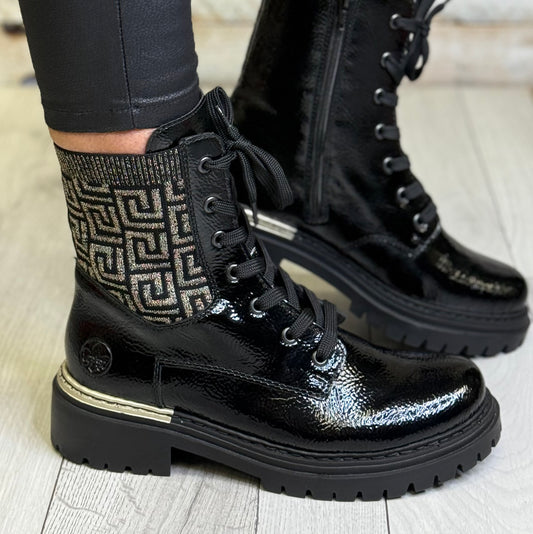 Rieker - Black Patent Detailed Boot