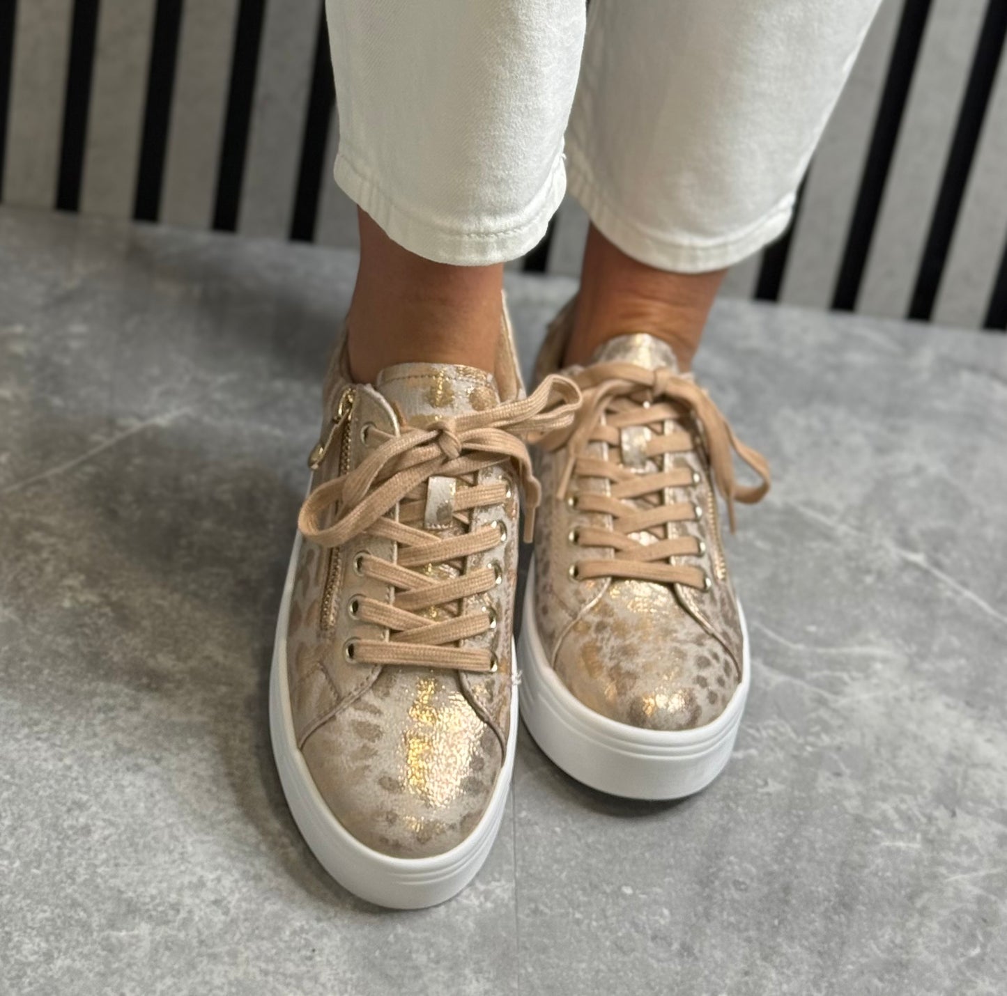 Lunar - 'Charm' Rose Gold Animal Print Metallic Trainer