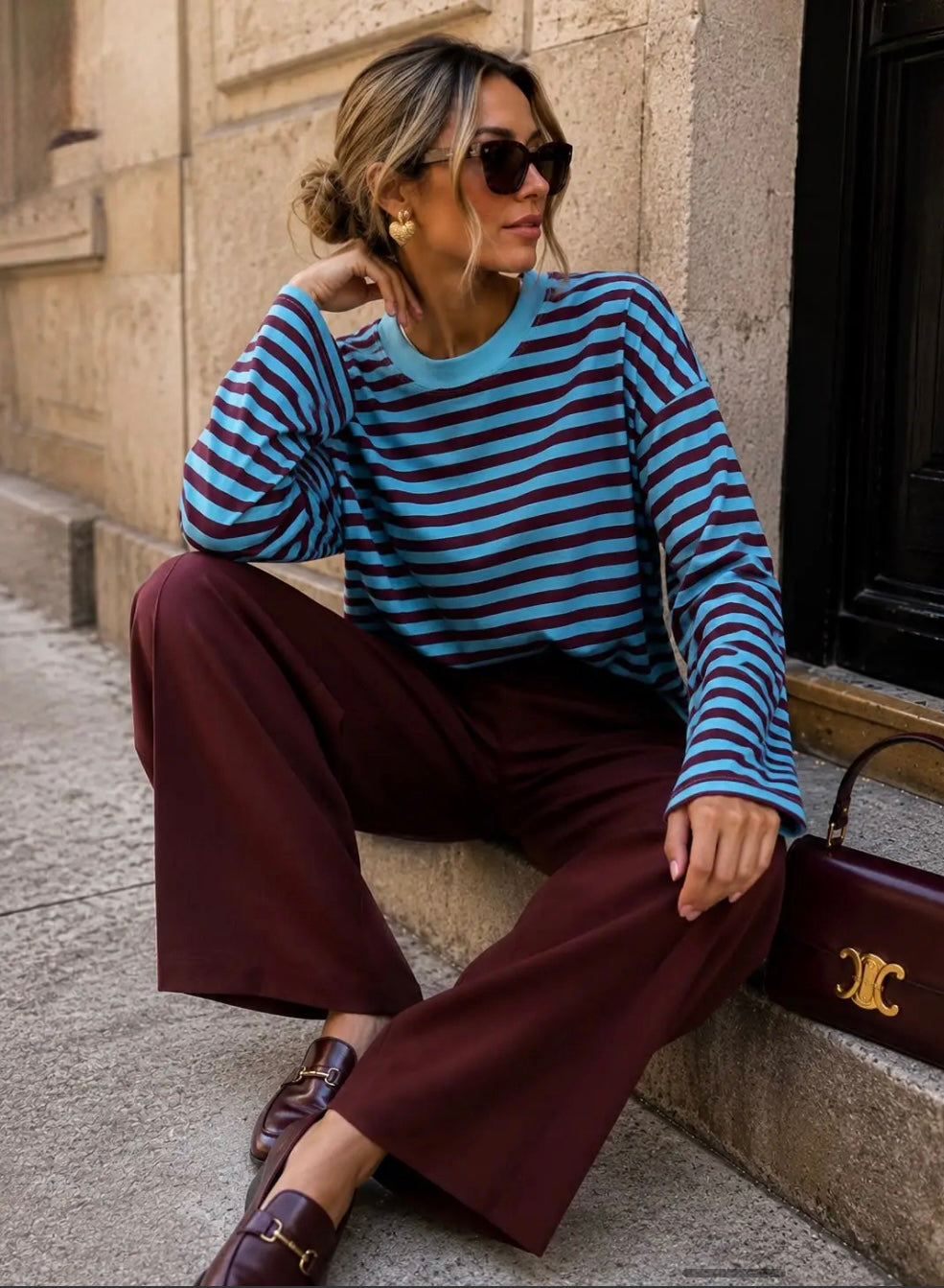Plum/Turquoise Stripe L/S Tee
