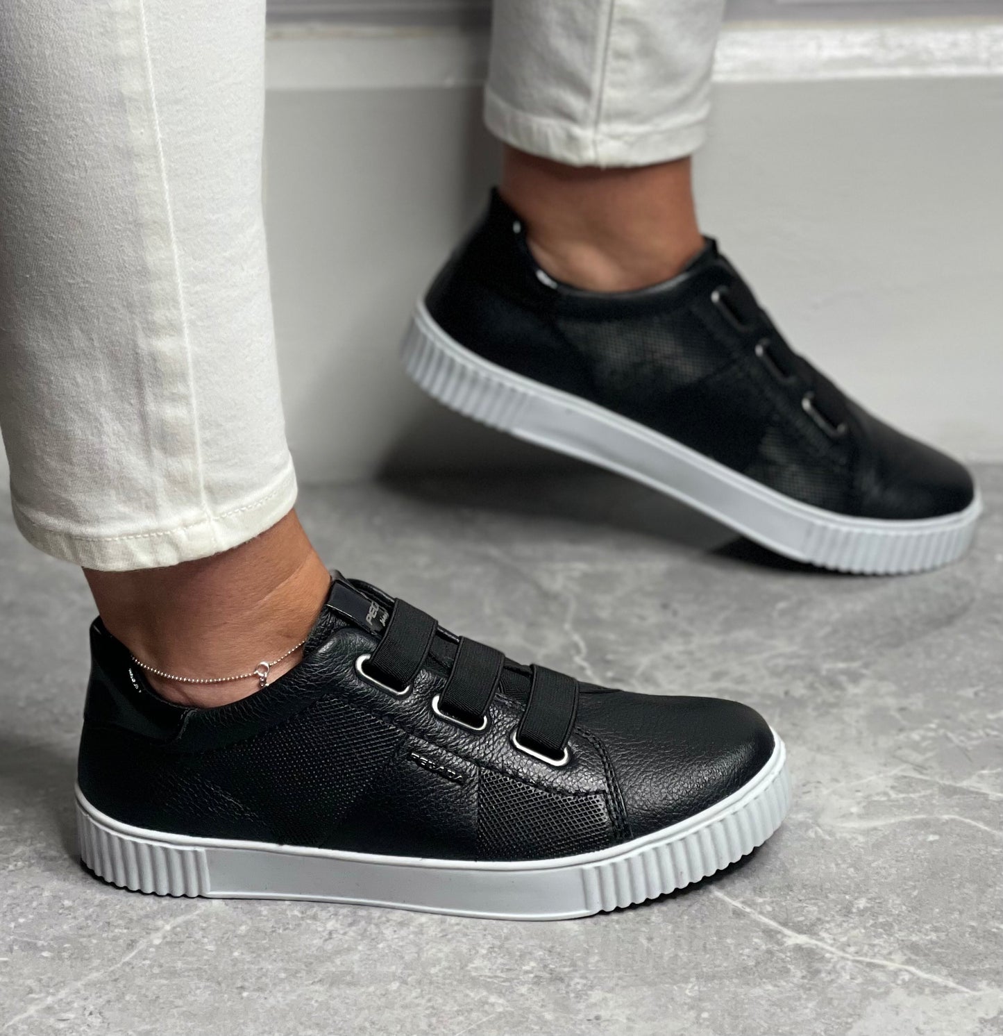 Pegada - Burnised Black Slip On Leather Trainer