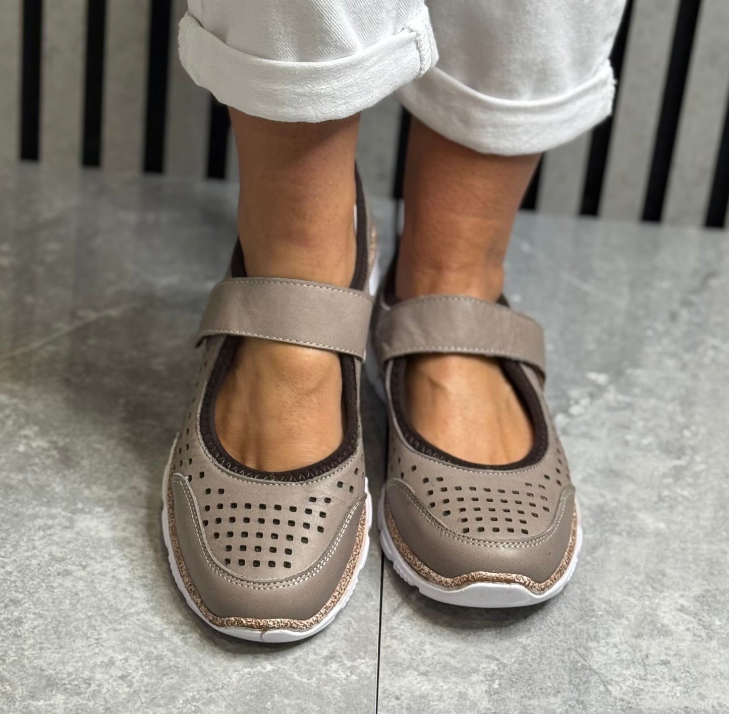 Modella - ‘Ruth' Dark Stone Strap Leather Shoe