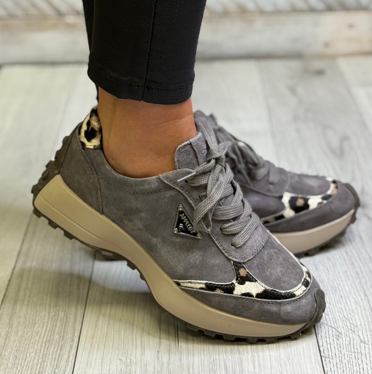 Kate Appleby - ‘Berk' Grey/Leopard Print Combo Trainer