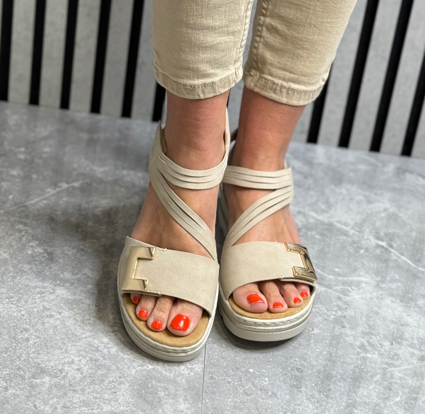 Rieker - Beige Strap Wedge Sandal