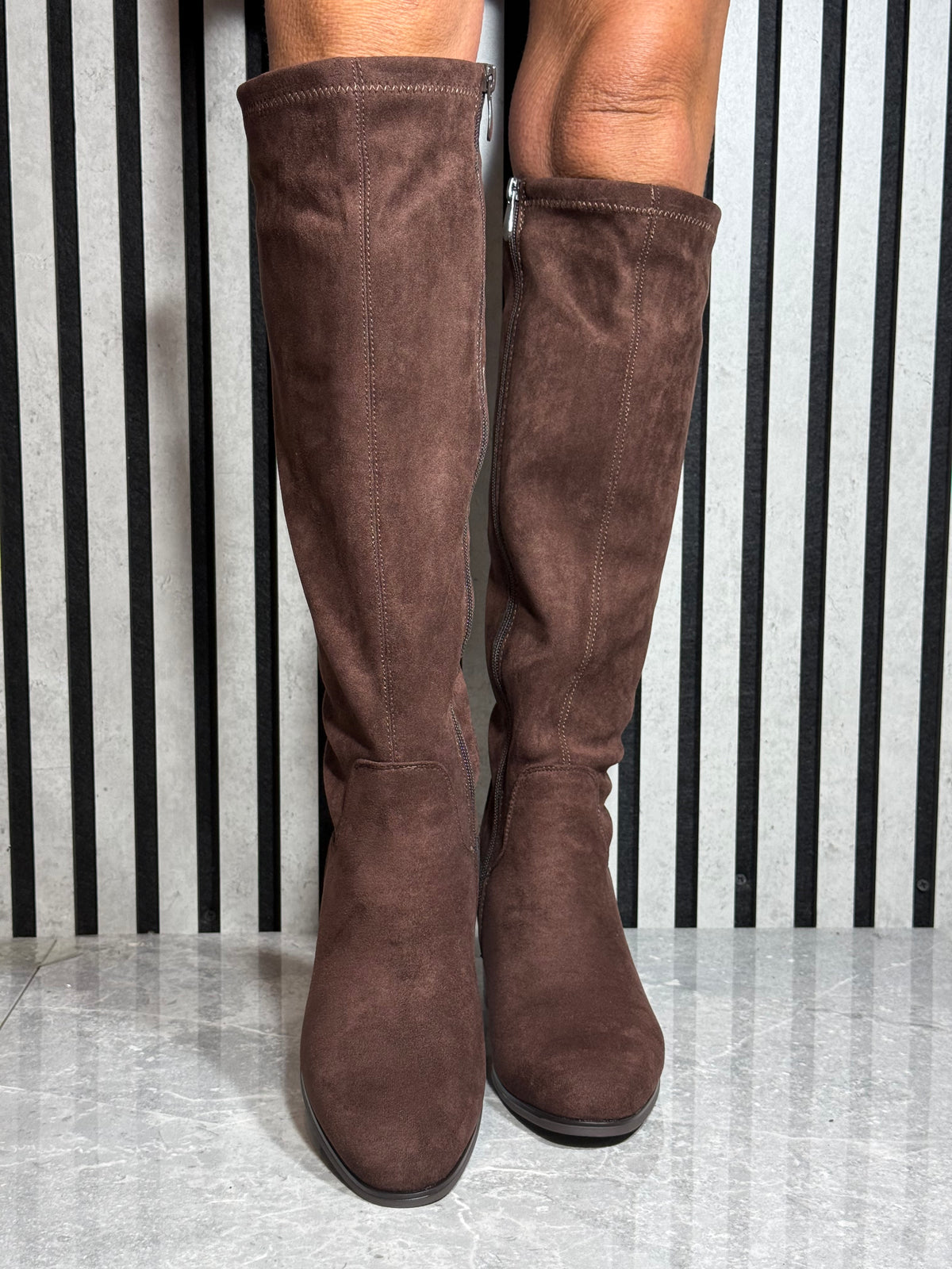 Redz - Brown Block Heel Long Boot