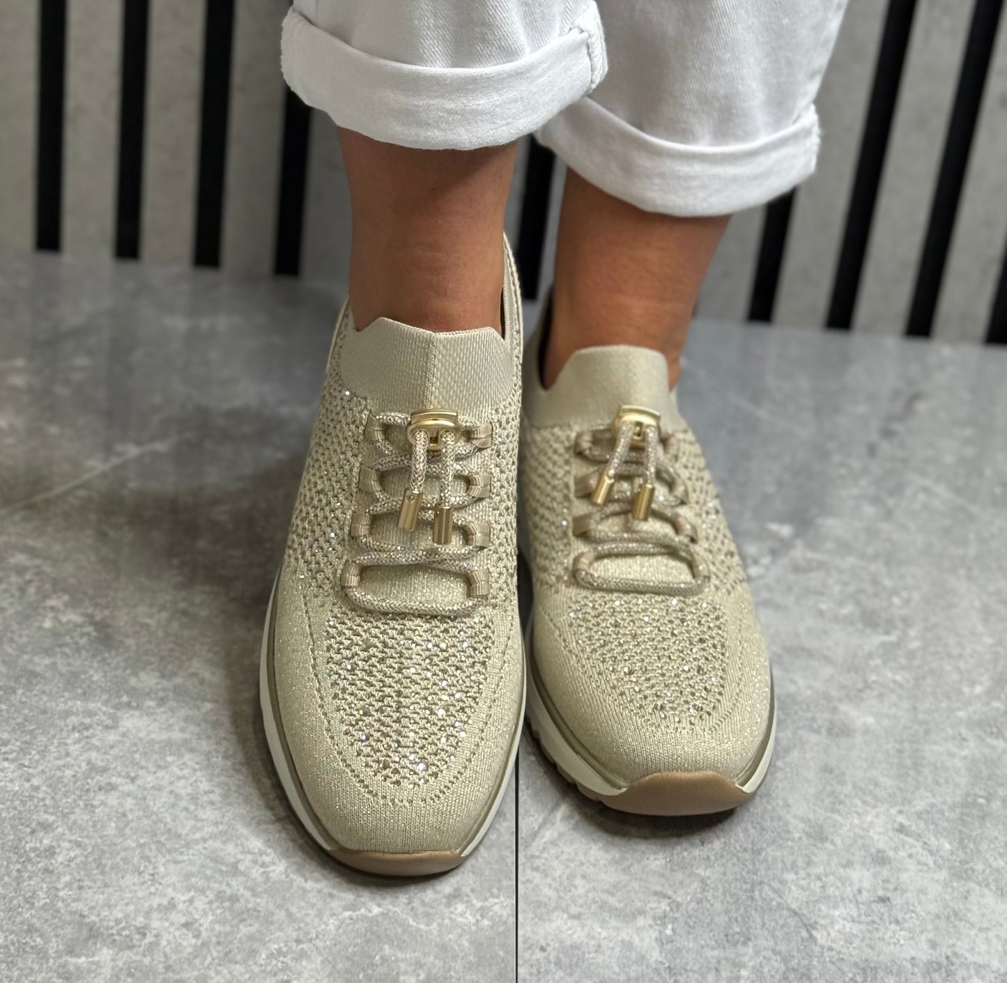 Marco Tozzi - Beige Bling Sock Trainer