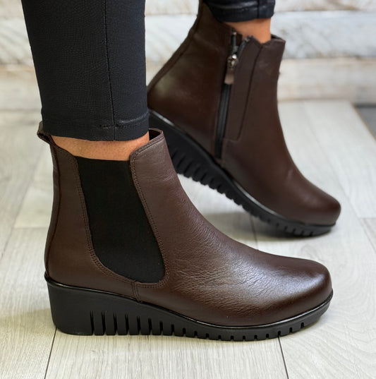 Lotus - 'Dresden' Brown Leather Wedge Boot