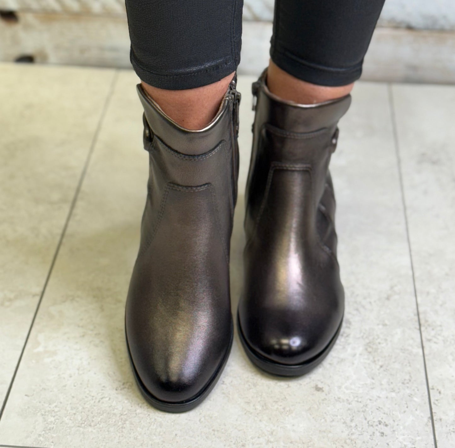 Jana - Bronze Block Heel Boot