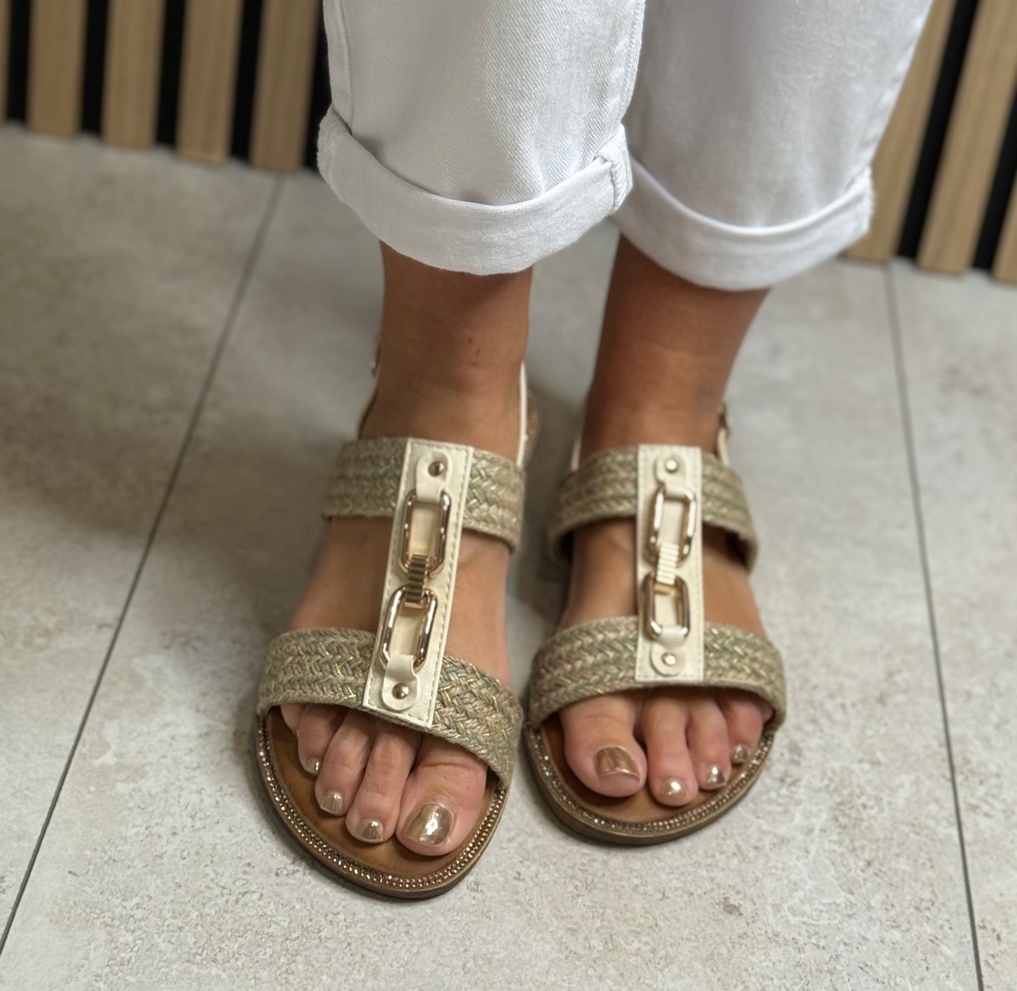 Lunar - 'Lumi' Cream Woven Sandal