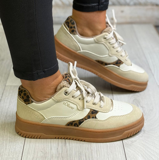 S Oliver - Beige/Leopard Combo Trainer