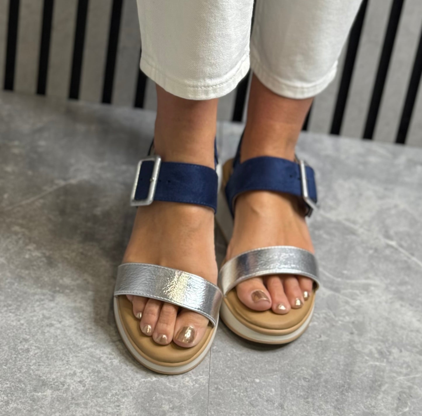 Lunar - 'Dion' Navy Combo Wedge Sandal