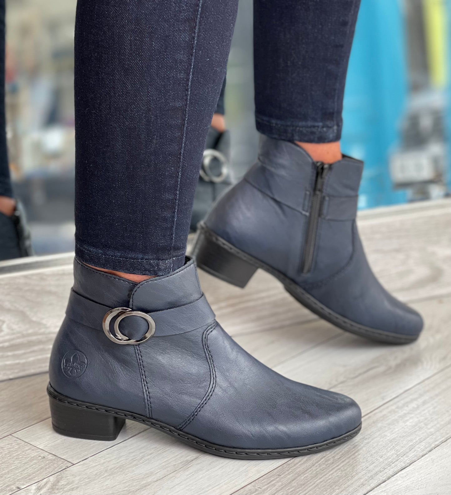 Rieker - Navy Strap Detail Leather Boot