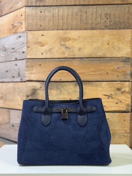 hannah k - 'Hailey' Navy Small Faux Suede Handbag