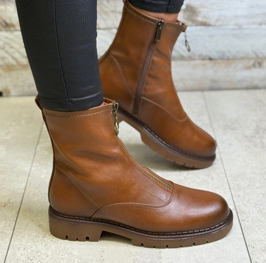 Patrizio Como - 'Innsbuck' Caramel Front Zip Detail Boot