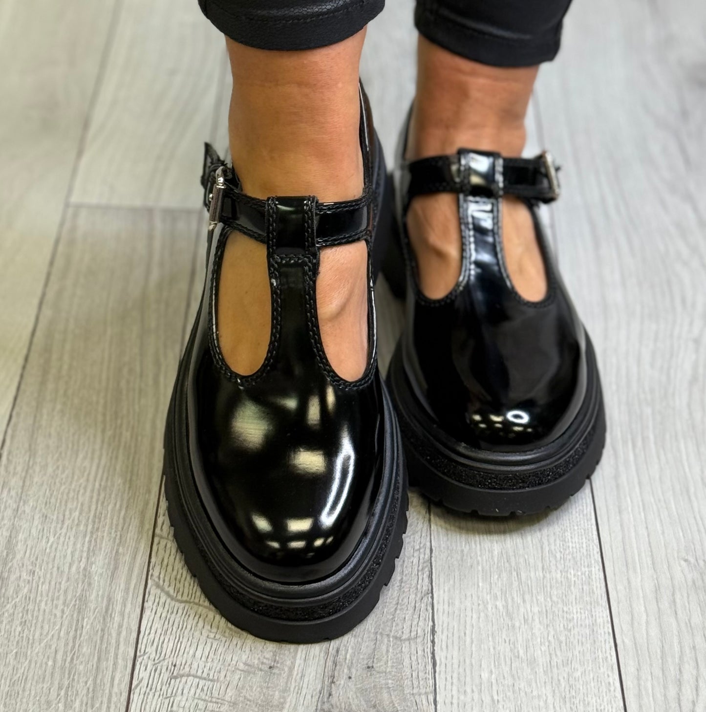 Tamaris - Black Patent Strap Shoe