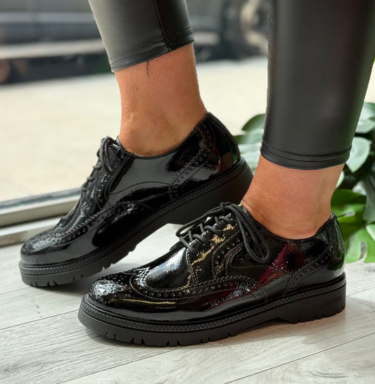 S Oliver - Black Patent Brogue Shoe