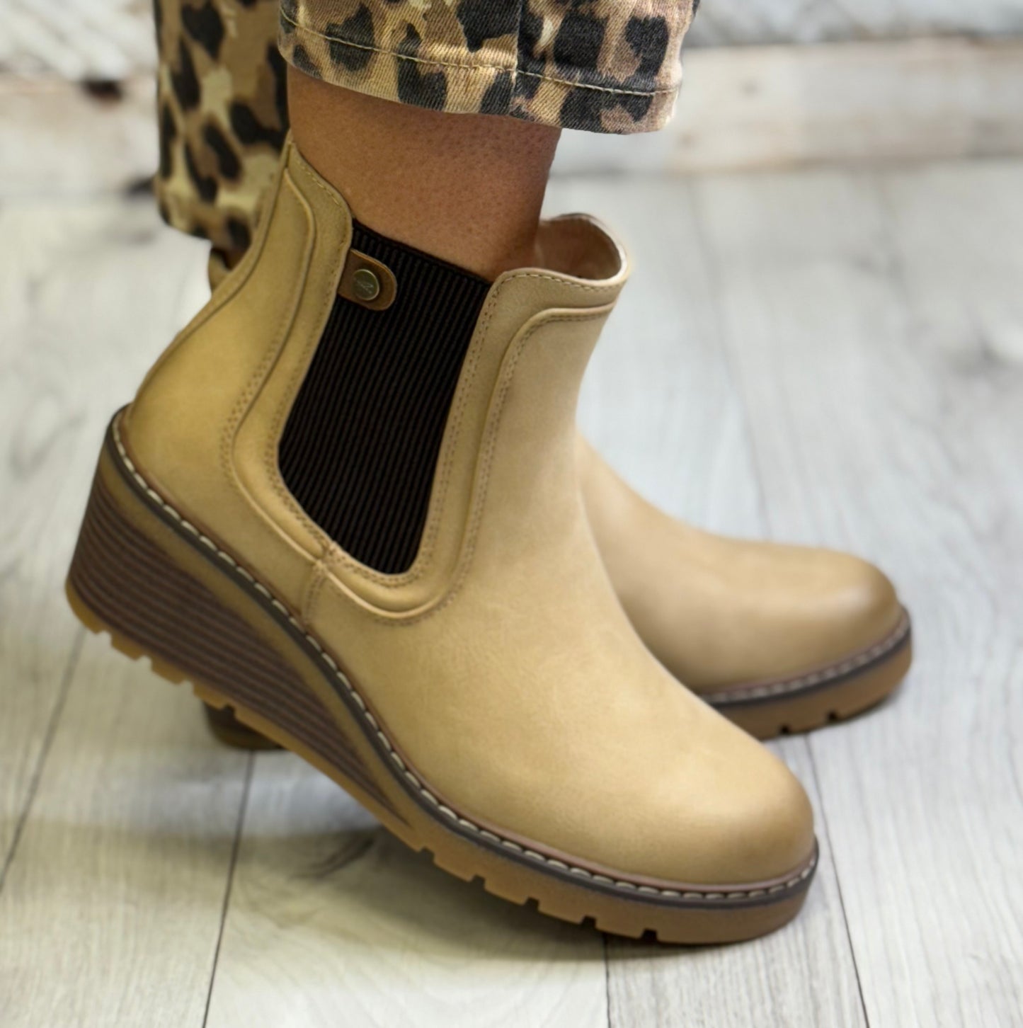 Lunar - 'Connie' Beige Wedge Ankle Boot
