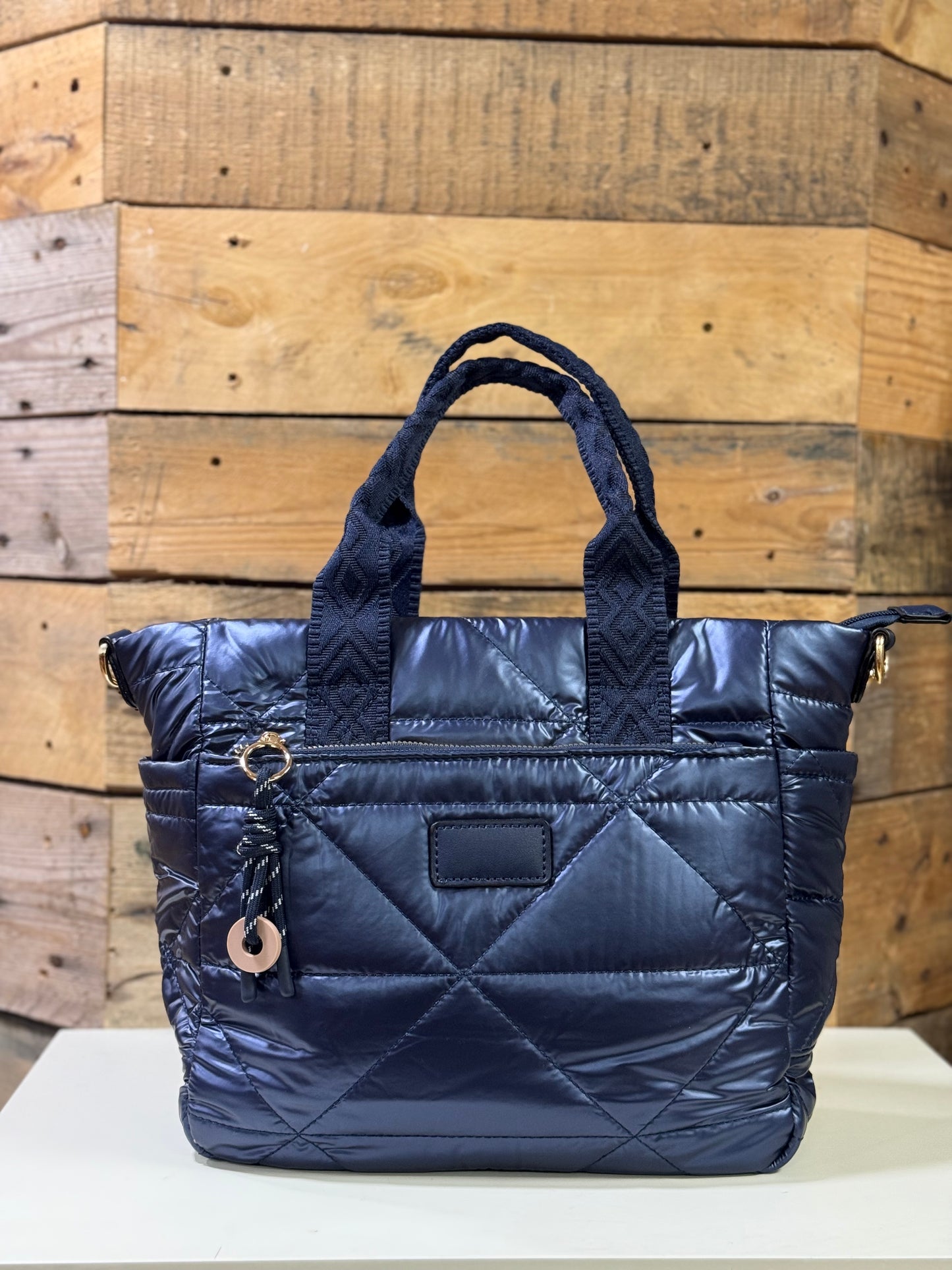 hannah k - 'Amber' Navy Metallic Padded Handbag