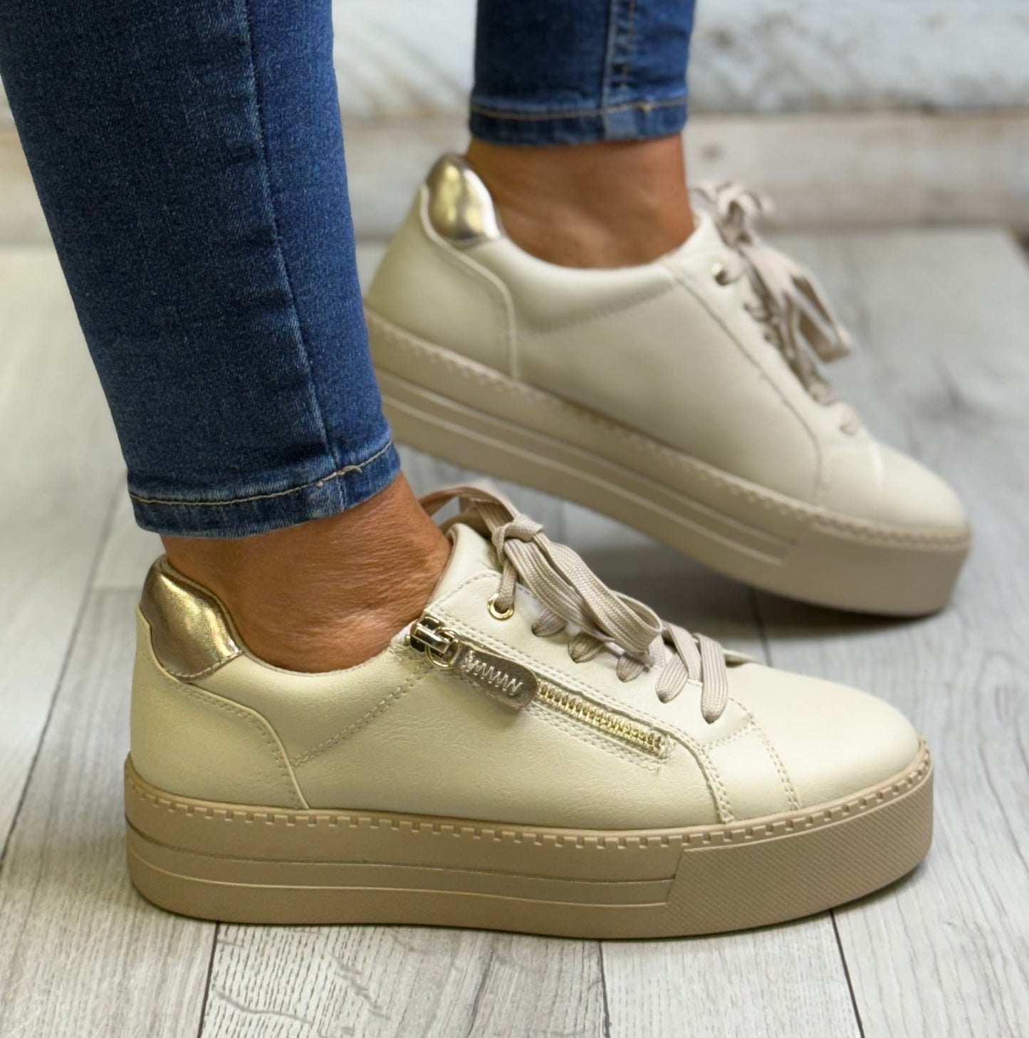 Jana - Ivory Side Zip Platform Trainer