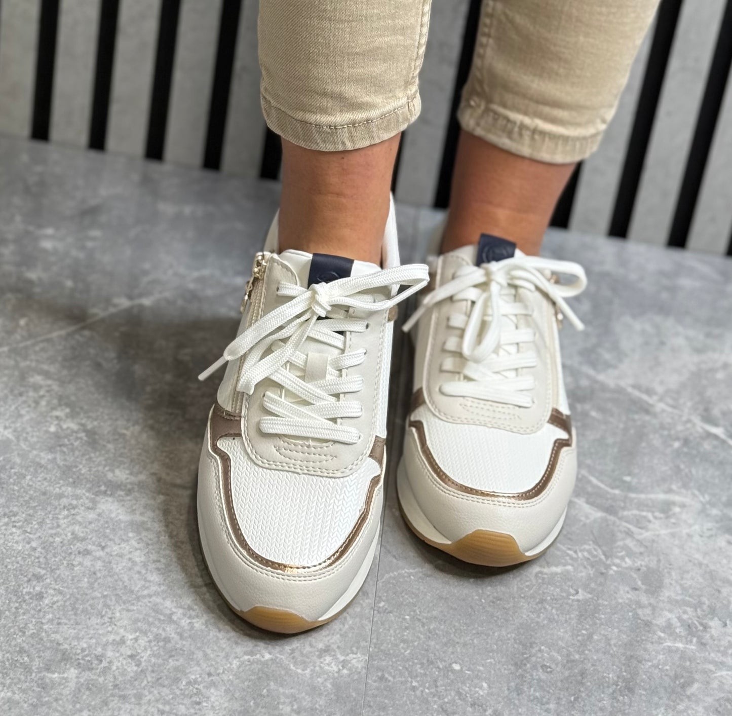 Tamaris - White/Rose Gold Combo Trainer