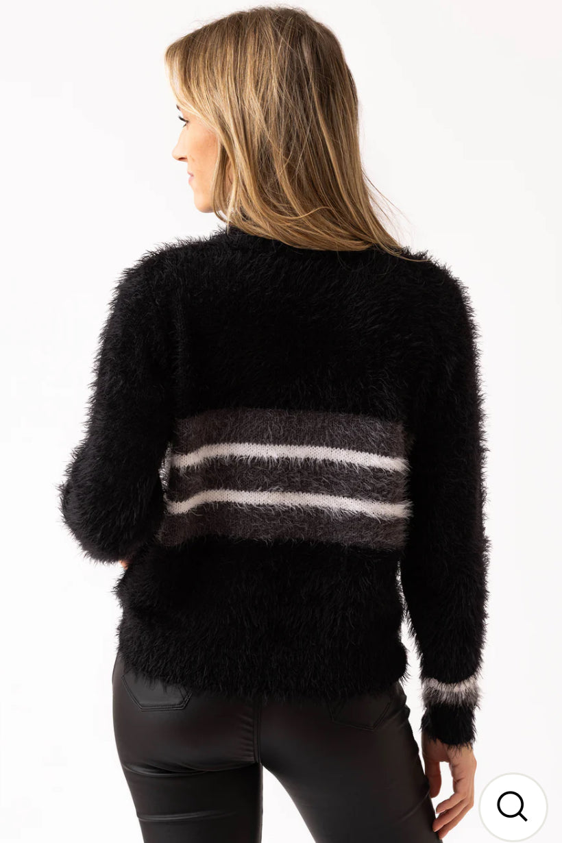 Marble - Black/Grey Fluffy Stripe Jumper