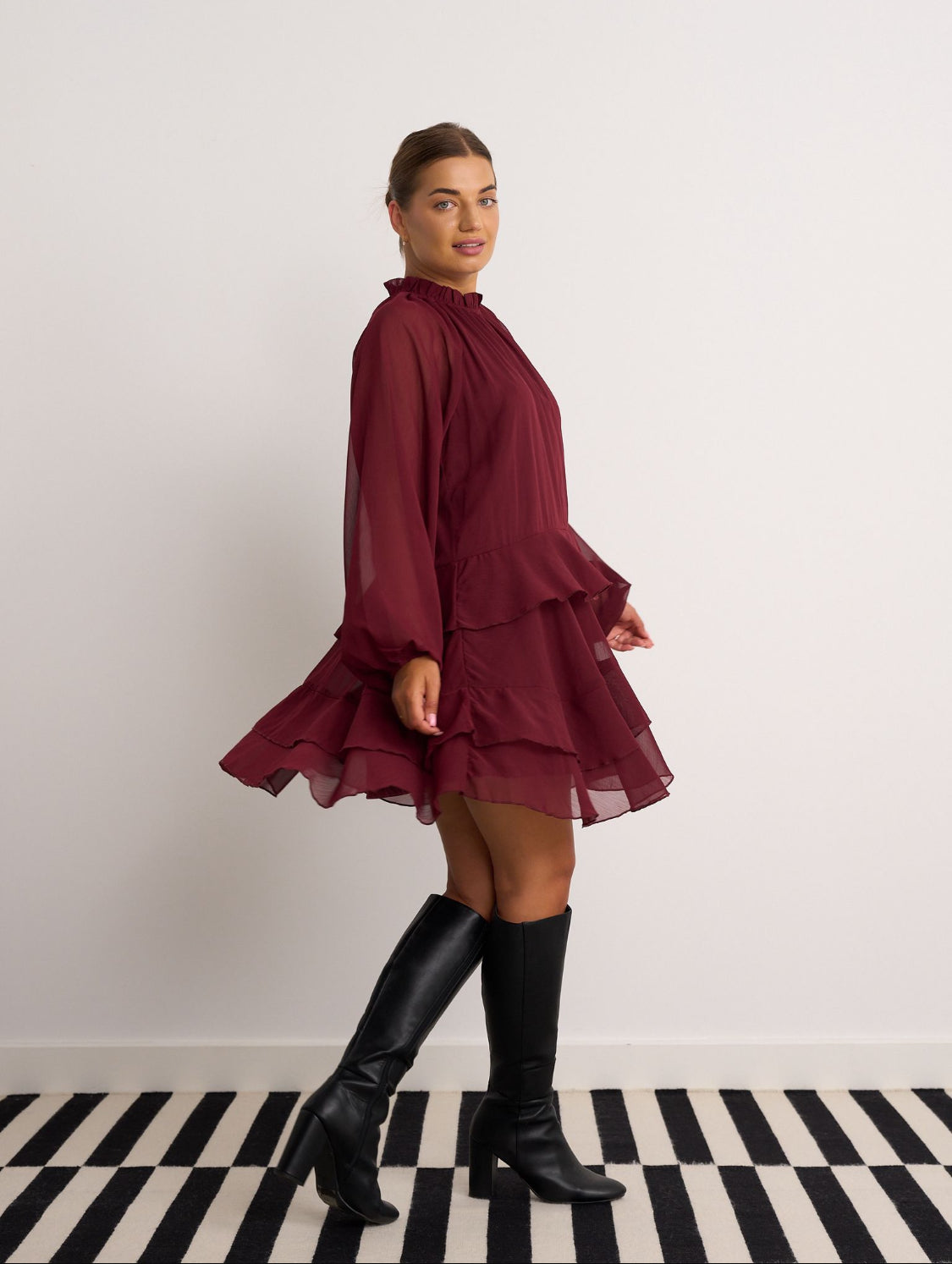 Merlot Chiffon Tiered Tunic