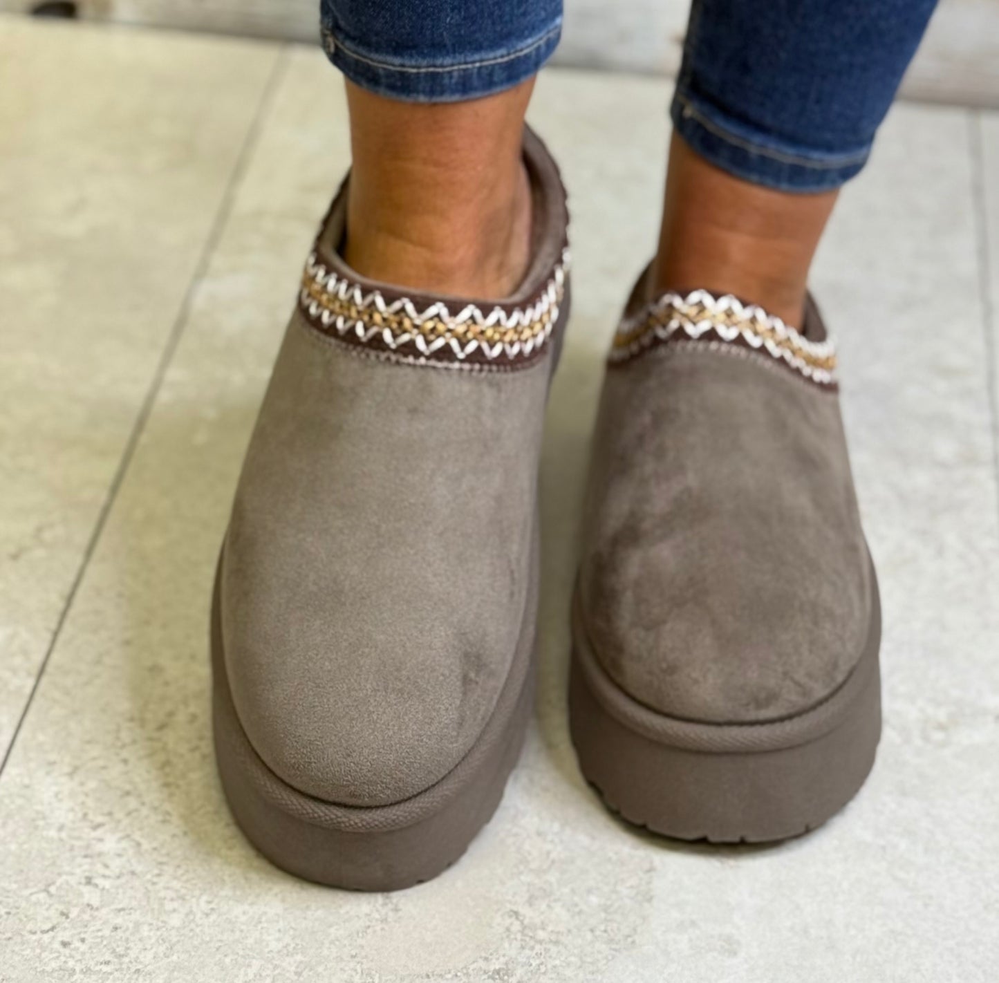 Tom Tailor - Taupe Lined Platform Mule