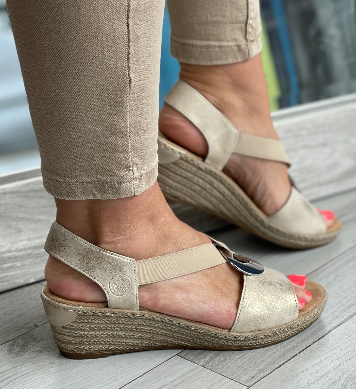 Rieker - Beige Metallic Wedge Sandal