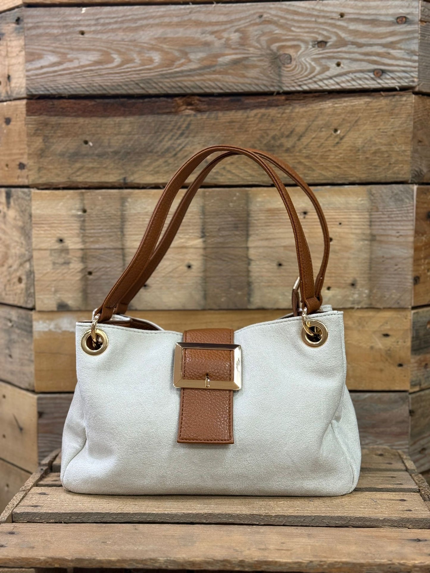 hannah k - 'Cora' Cream Faux Suede Handbag