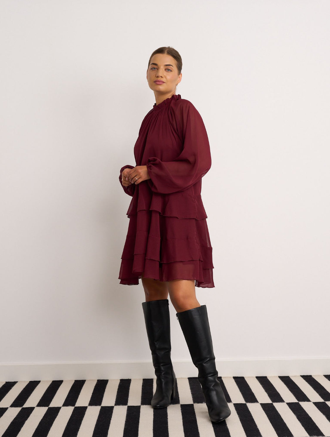 Merlot Chiffon Tiered Tunic