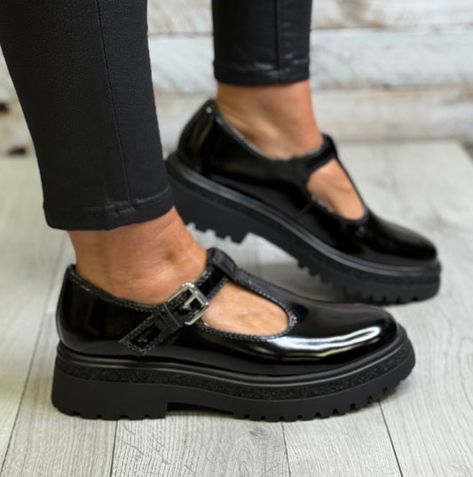 Tamaris - Black Patent Strap Shoe
