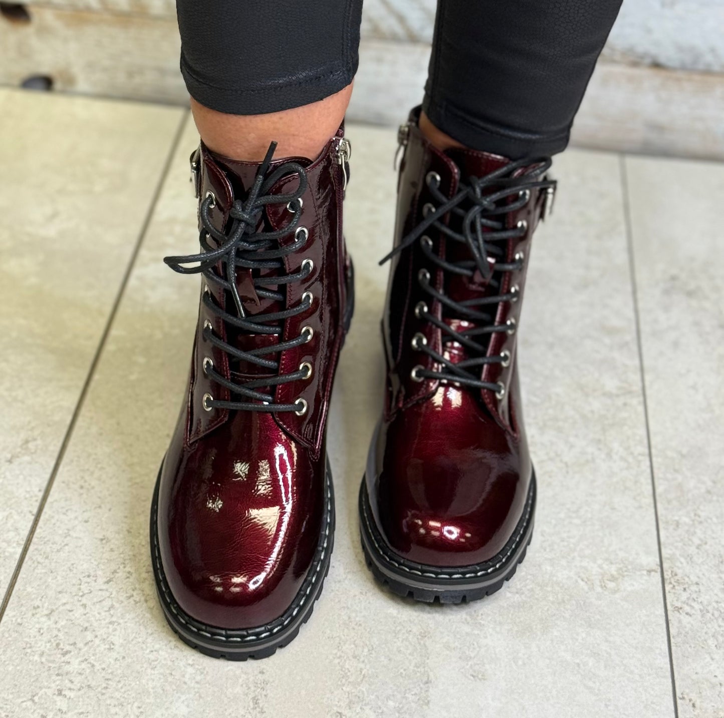 Lunar - 'Parlour' Burgundy Patent Boot