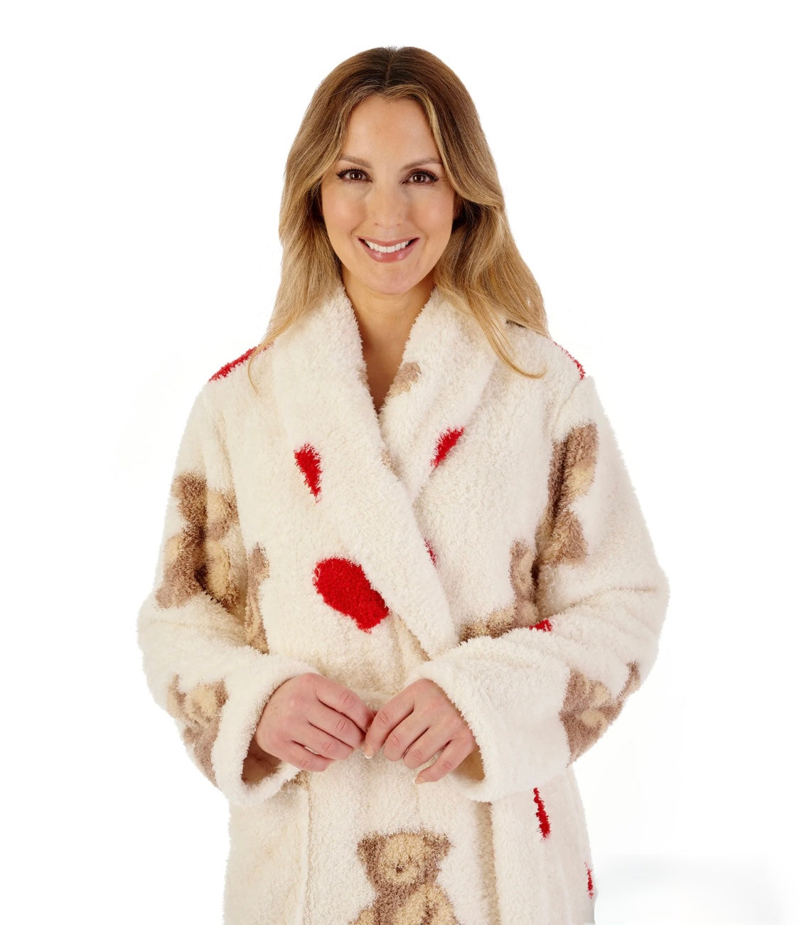 Slenderella - Teddy Print Fleece Shawl Collar Wrap