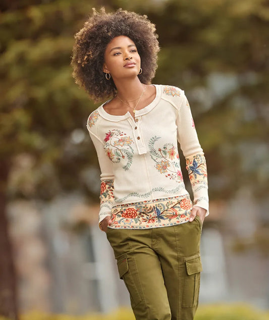 Joe Browns - Remarkable Printed Patchwork Henley Top