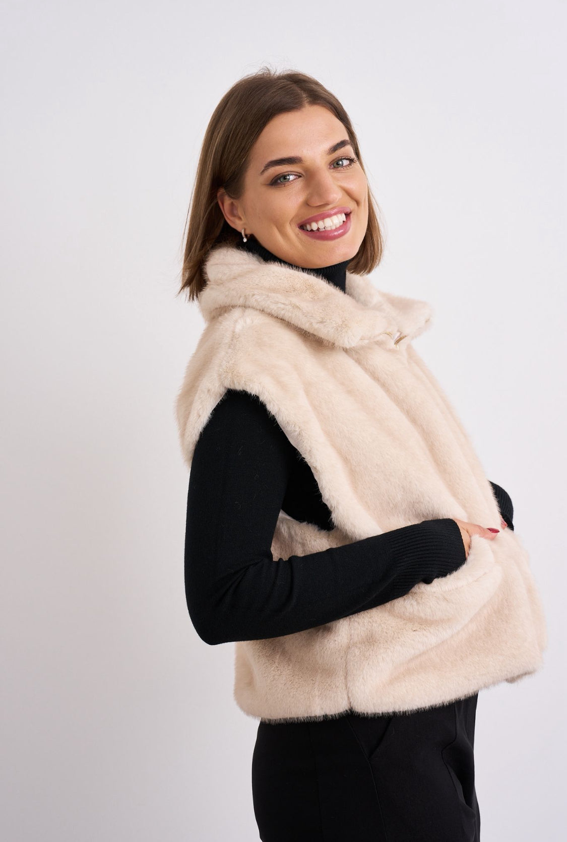 Cream Faux Fur Gilet.